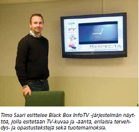 Black Box infon&auml;ytt&ouml; Respectalla v&auml;litt&auml;&auml; tv-kuvan ohessa tiedotteita ja mainoksia